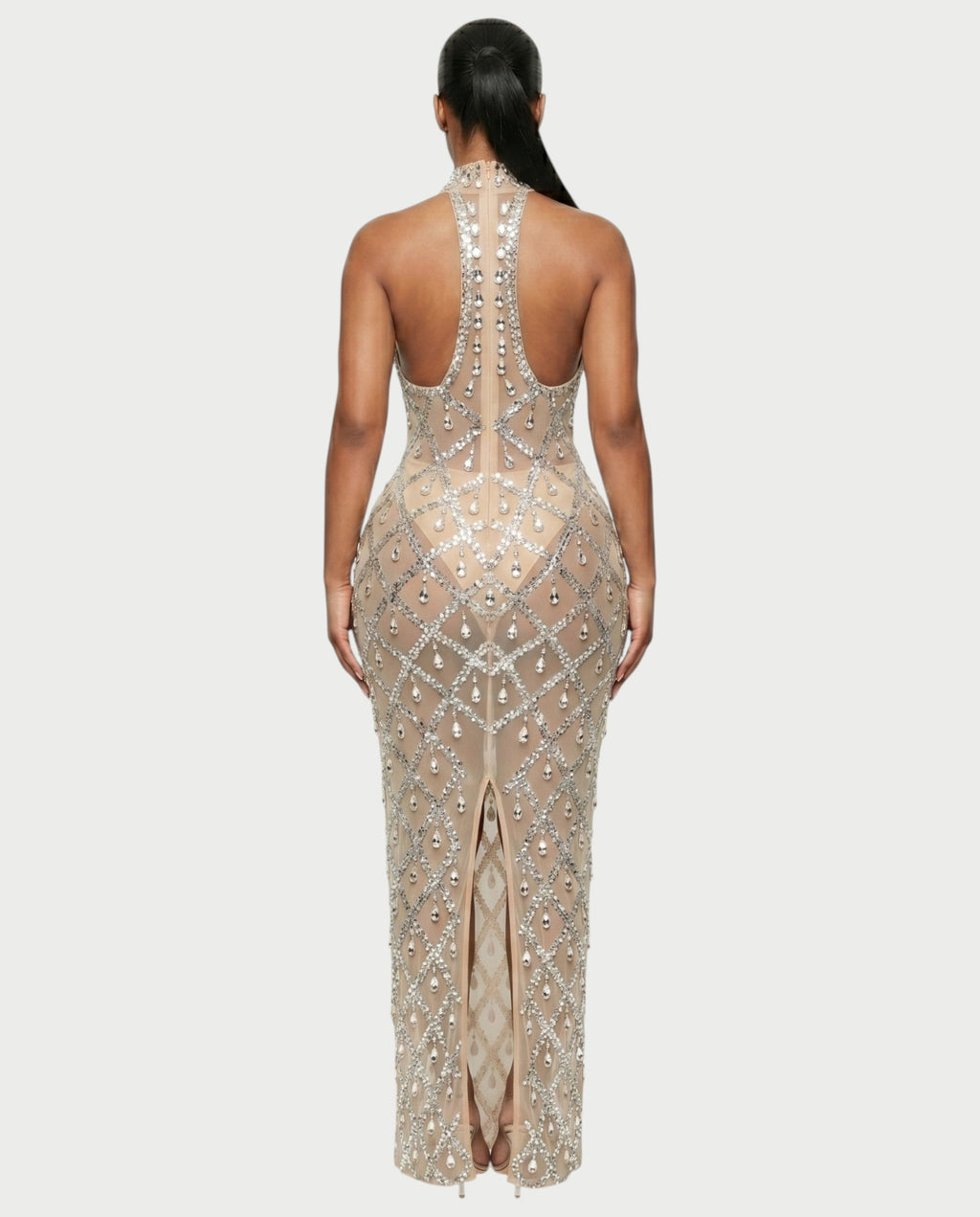 HOPE High Neck Tear Drop Rhinestone Maxi Dress