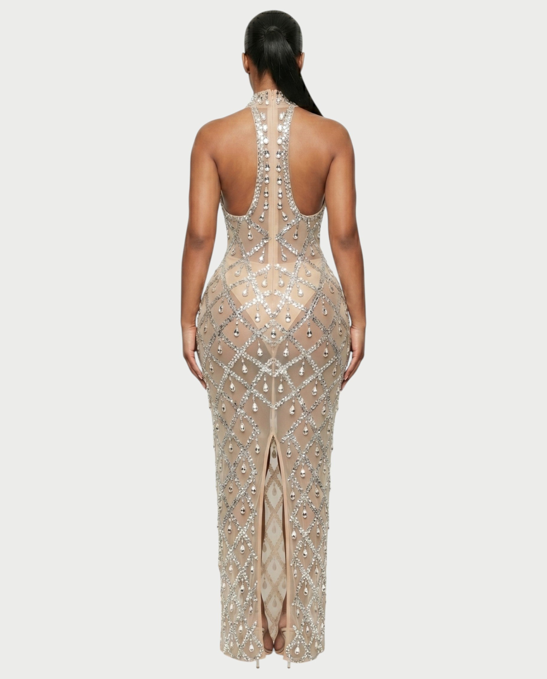 HOPE High Neck Tear Drop Rhinestone Maxi Dress