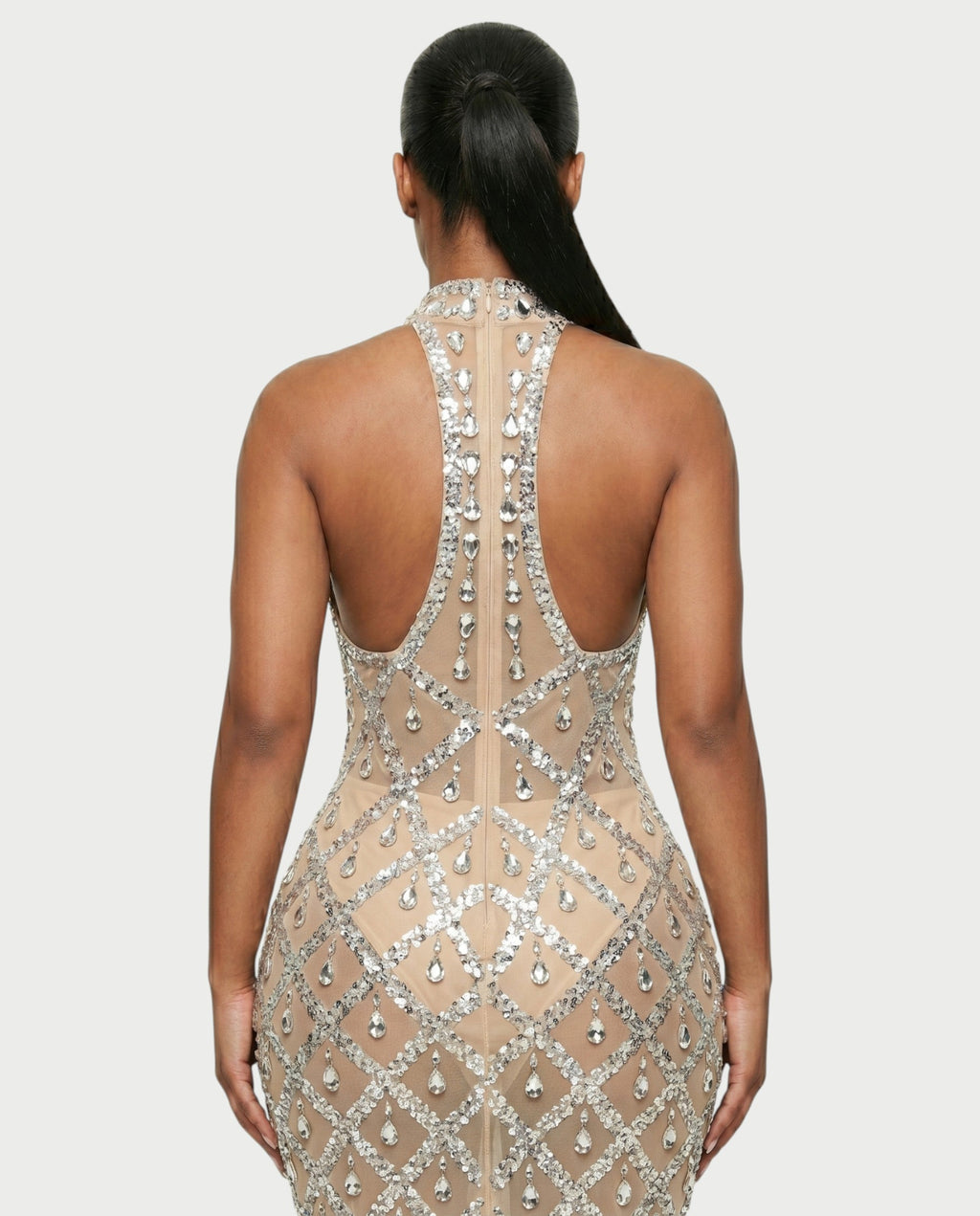 HOPE High Neck Tear Drop Rhinestone Maxi Dress