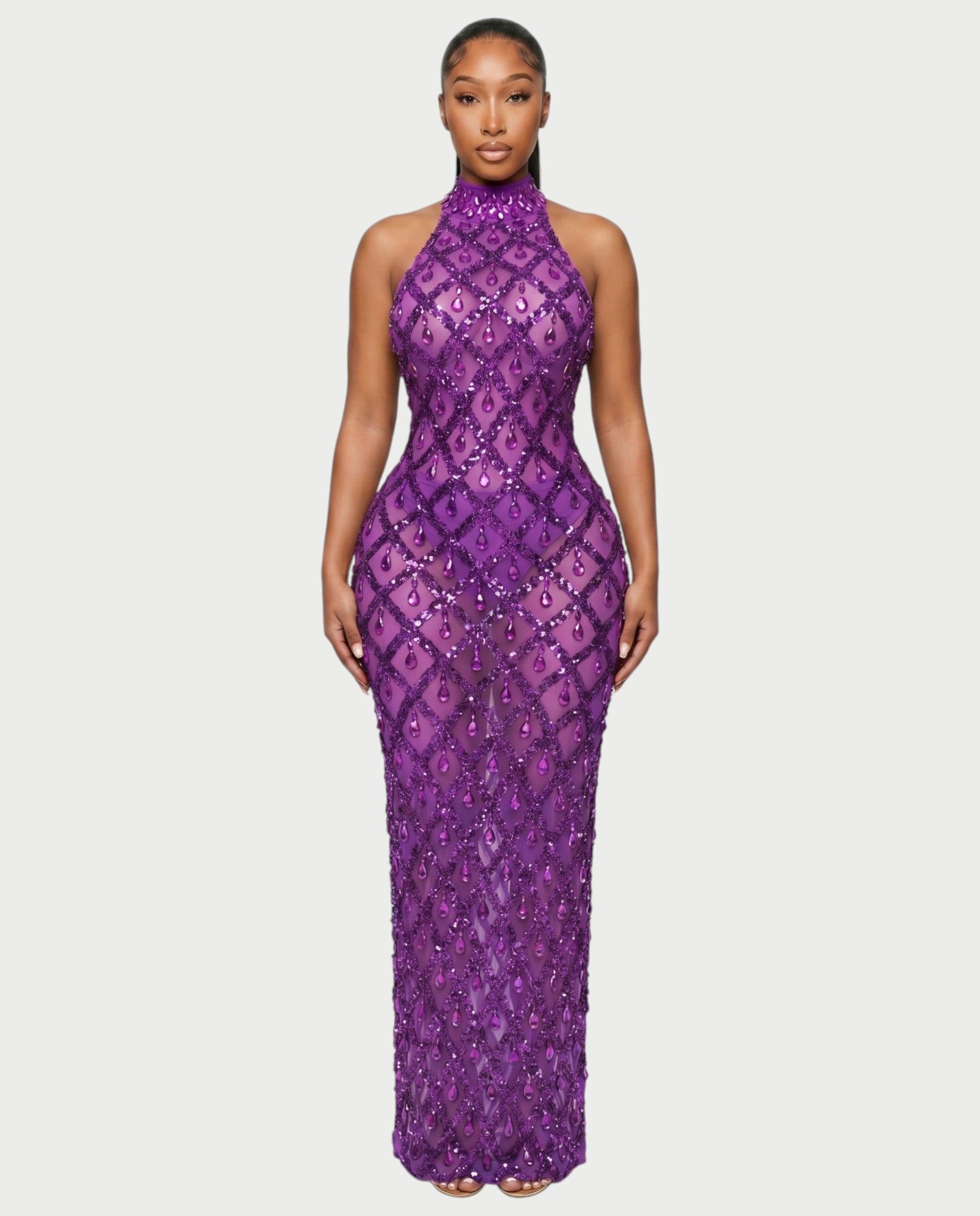HOPE High Neck Tear Drop Rhinestone Maxi Dress