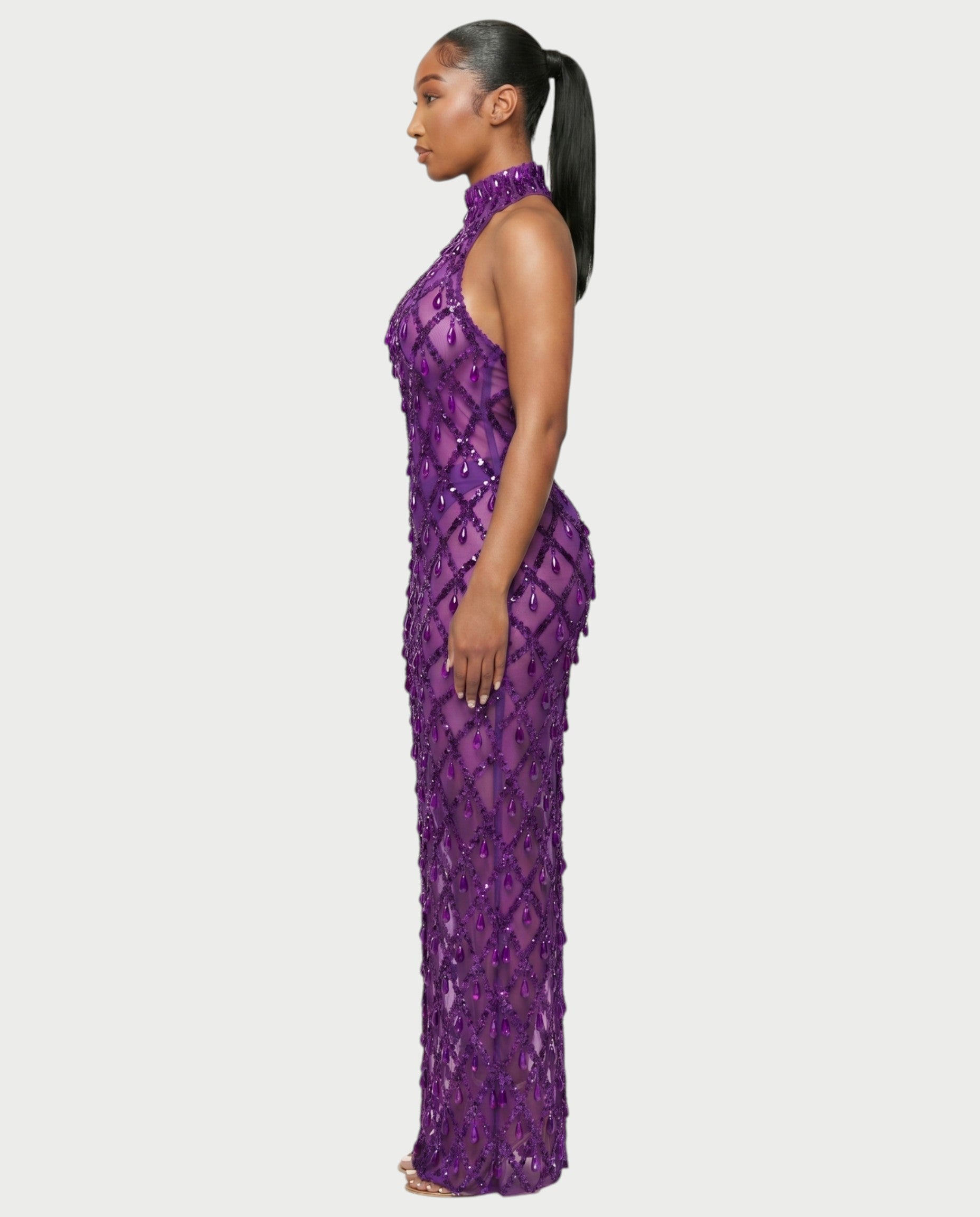 HOPE High Neck Tear Drop Rhinestone Maxi Dress