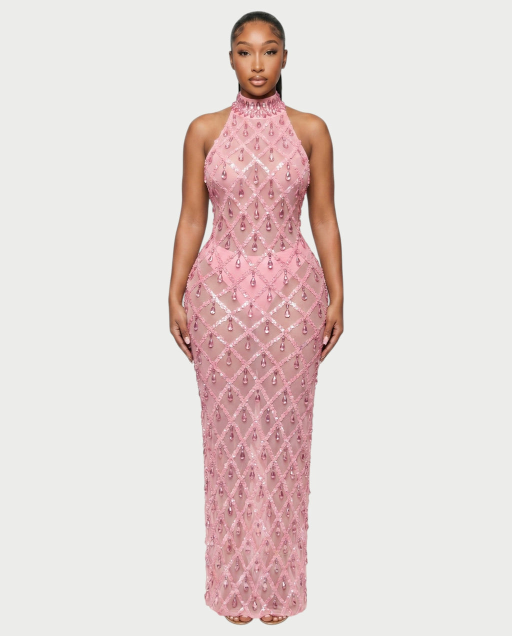 HOPE High Neck Tear Drop Rhinestone Maxi Dress