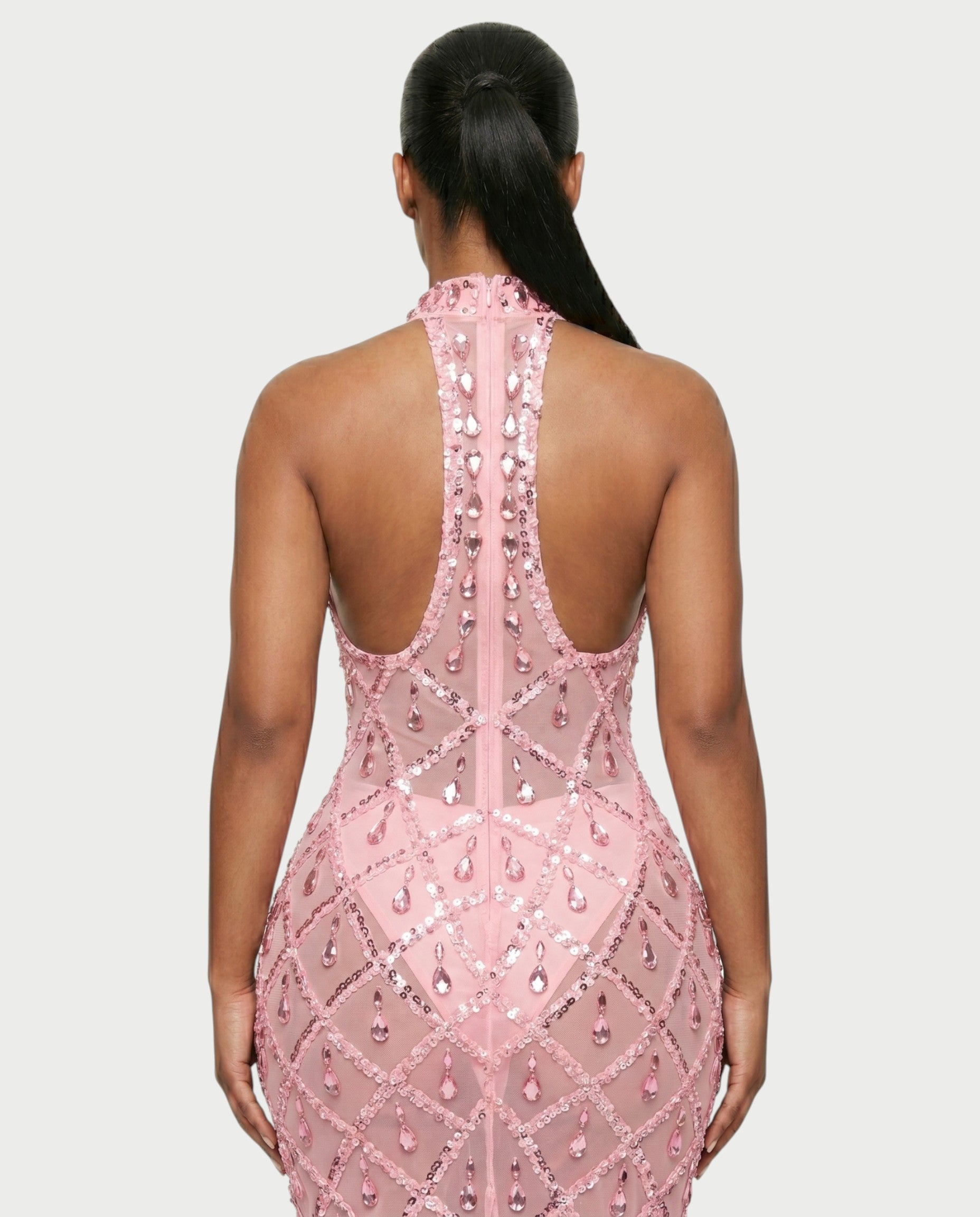 HOPE High Neck Tear Drop Rhinestone Maxi Dress