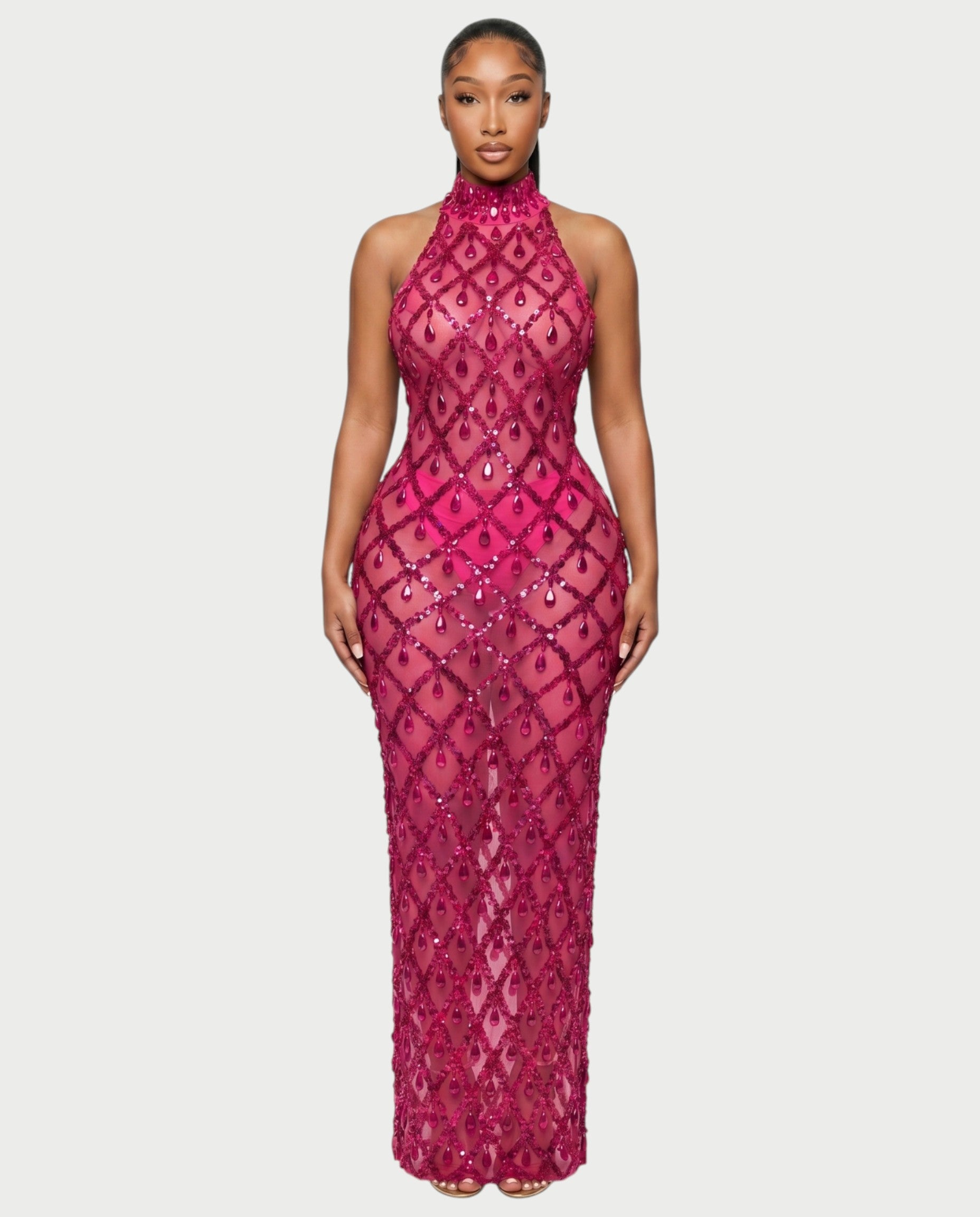 HOPE High Neck Tear Drop Rhinestone Maxi Dress