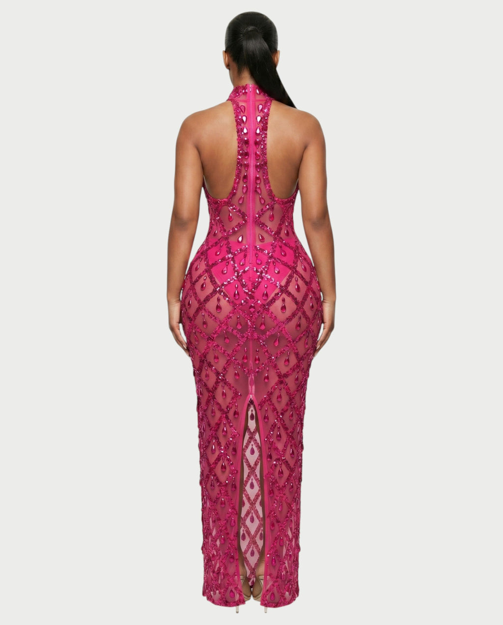 HOPE High Neck Tear Drop Rhinestone Maxi Dress