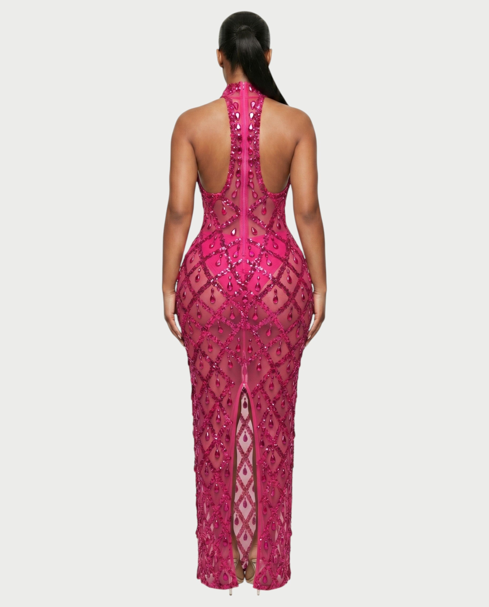 HOPE High Neck Tear Drop Rhinestone Maxi Dress