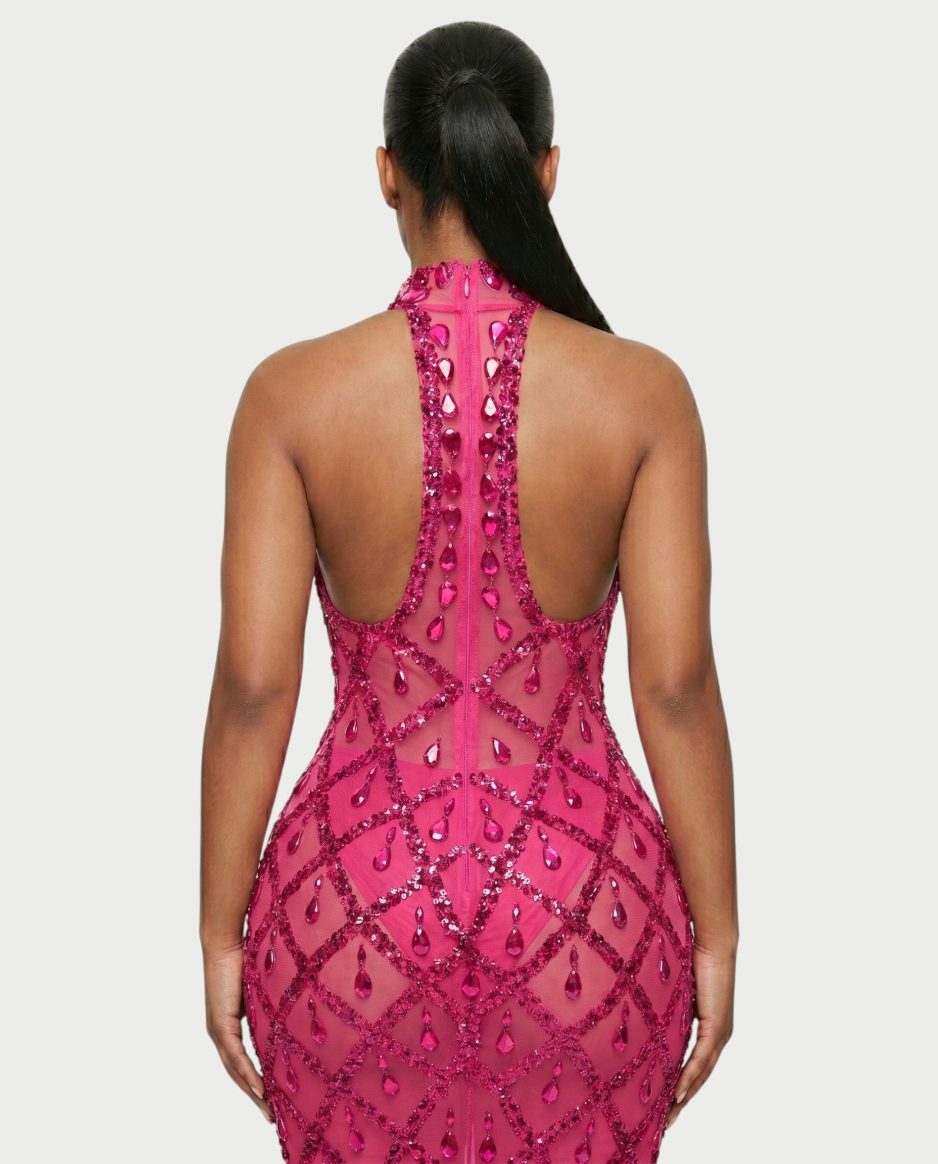HOPE High Neck Tear Drop Rhinestone Maxi Dress