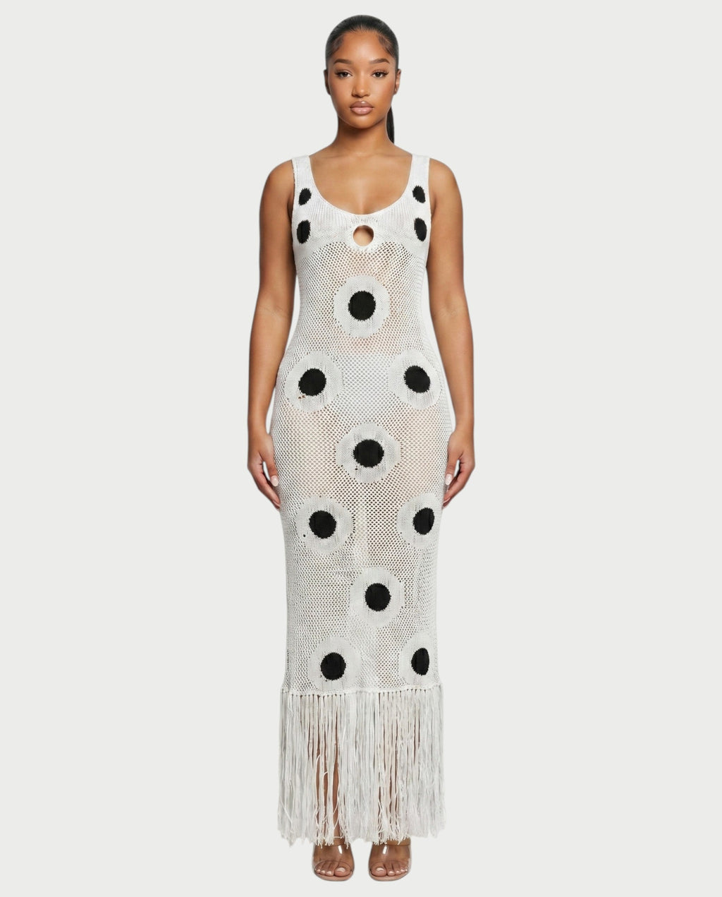 TALEYA Crochet Polka Dot Bodycon Maxi Dress