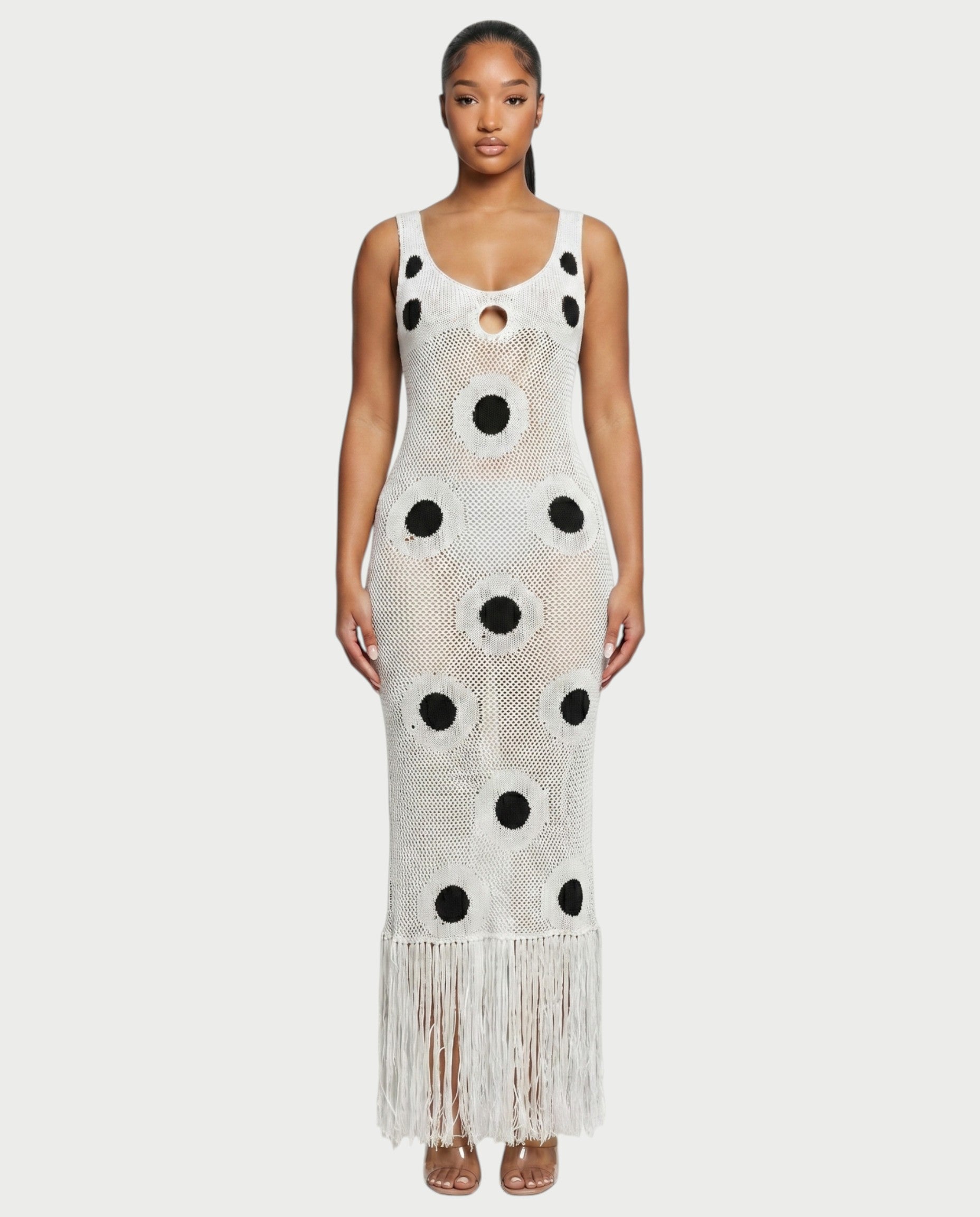 TALEYA Crochet Polka Dot Bodycon Maxi Dress