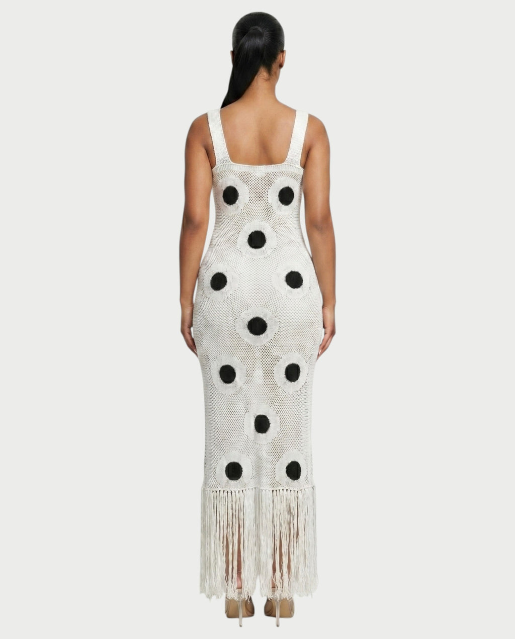 TALEYA Crochet Polka Dot Bodycon Maxi Dress