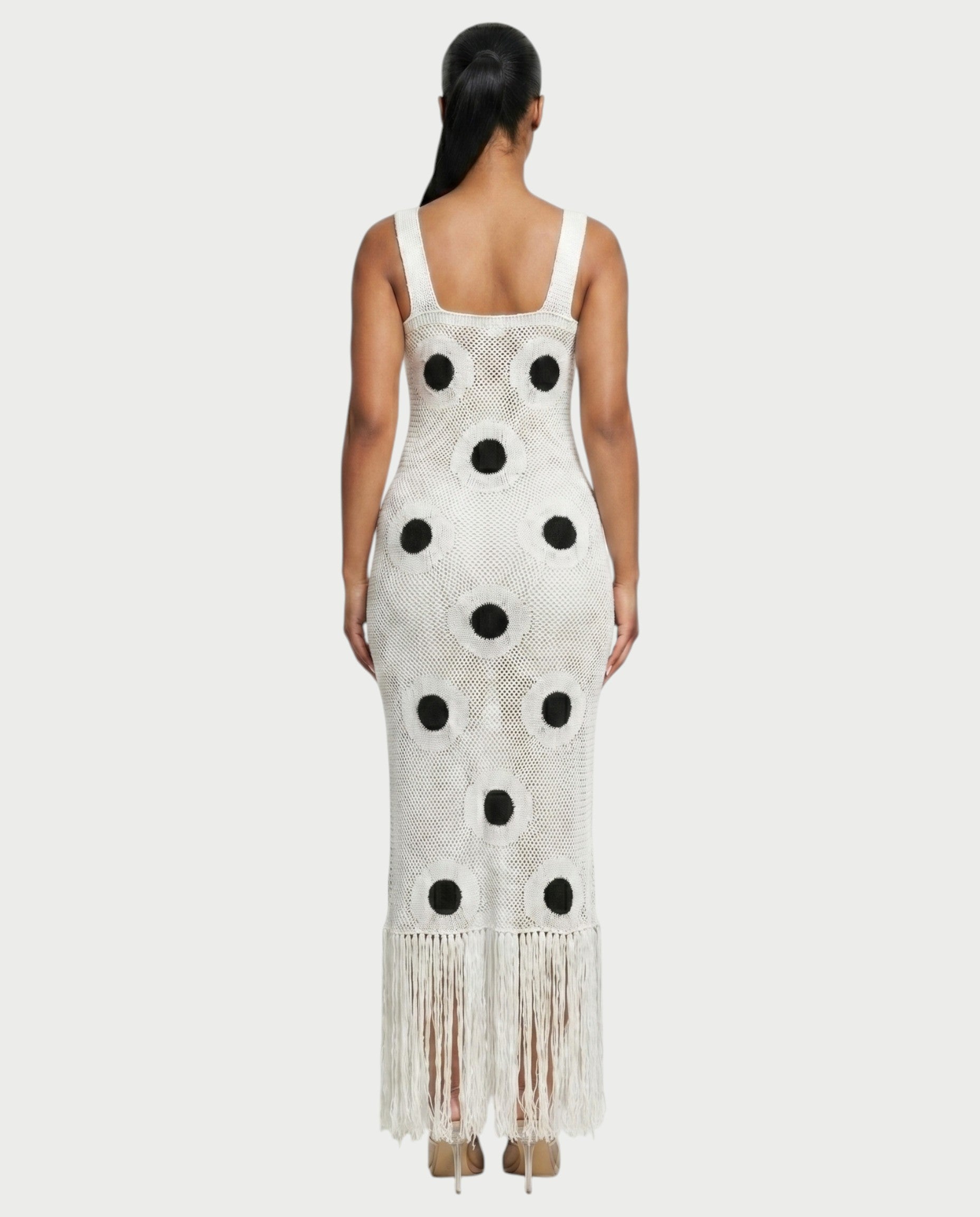 TALEYA Crochet Polka Dot Bodycon Maxi Dress