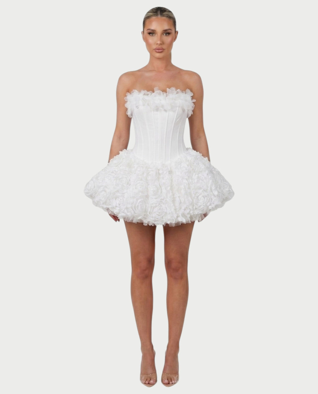 LONEYA Floral Strapless Ruffle Mini Dress