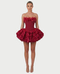 LONEYA Floral Strapless Ruffle Mini Dress