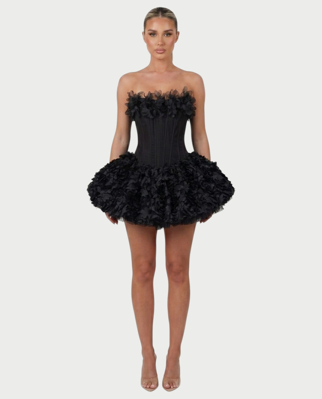 LONEYA Floral Strapless Ruffle Mini Dress
