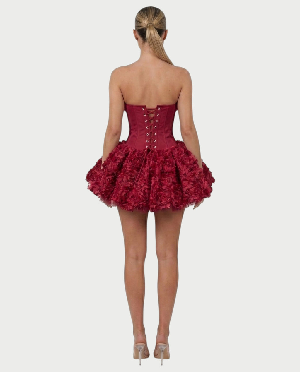 LONEYA Floral Strapless Ruffle Mini Dress