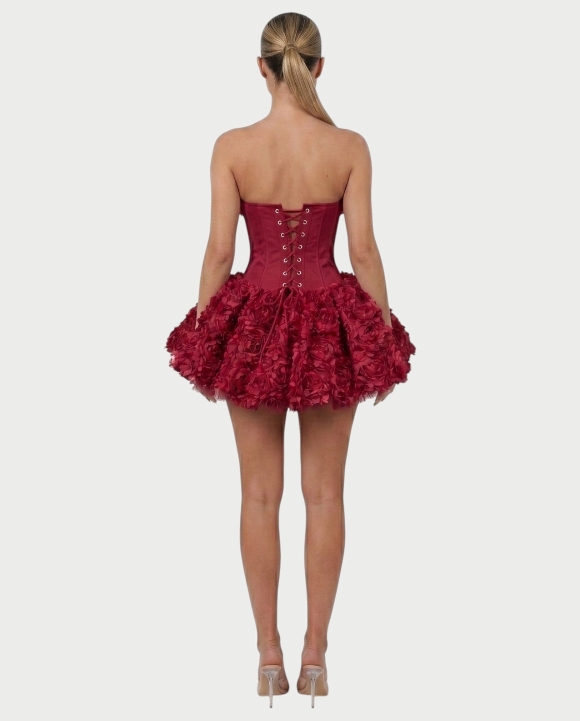 LONEYA Floral Strapless Ruffle Mini Dress