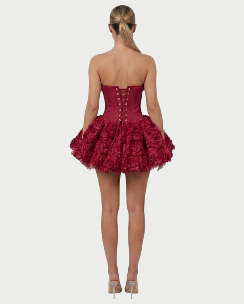 LONEYA Floral Strapless Ruffle Mini Dress