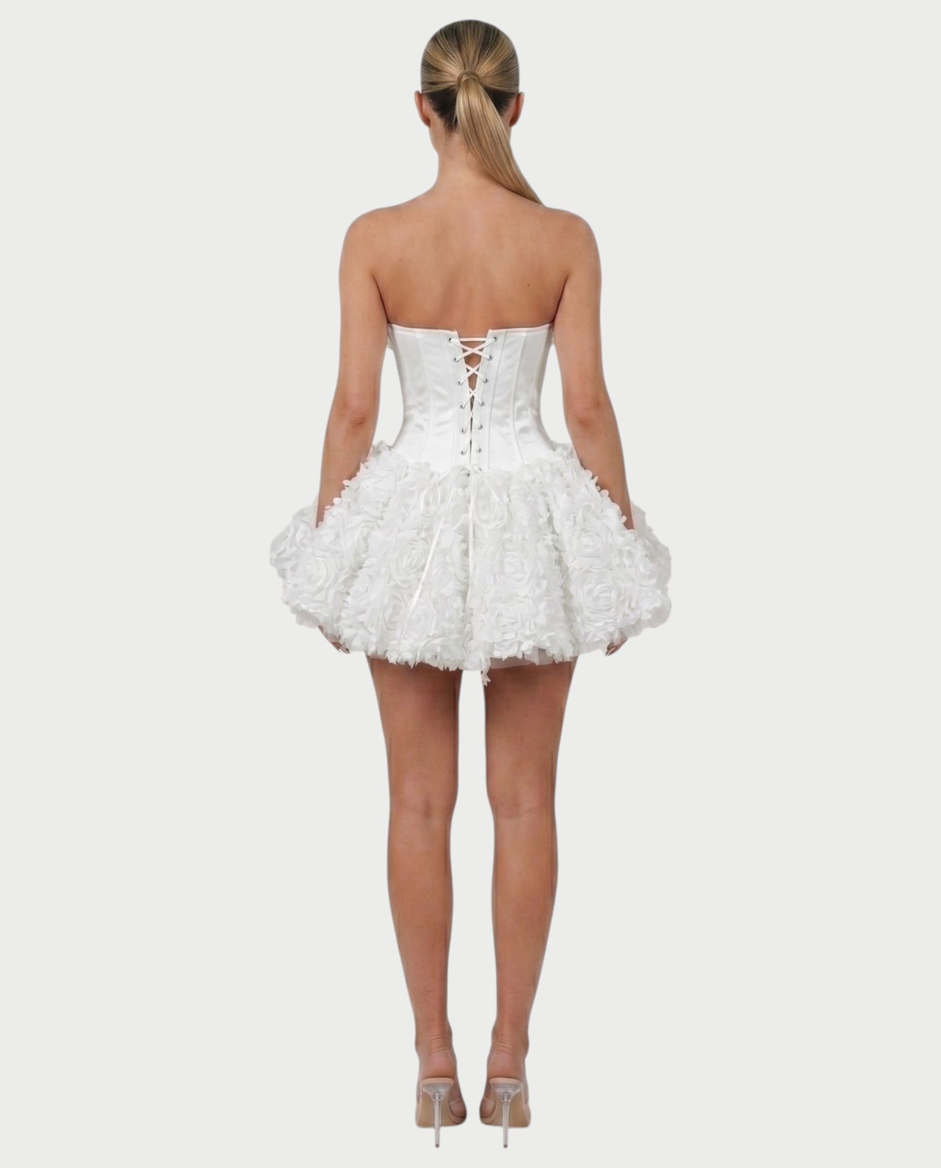 LONEYA Floral Strapless Ruffle Mini Dress