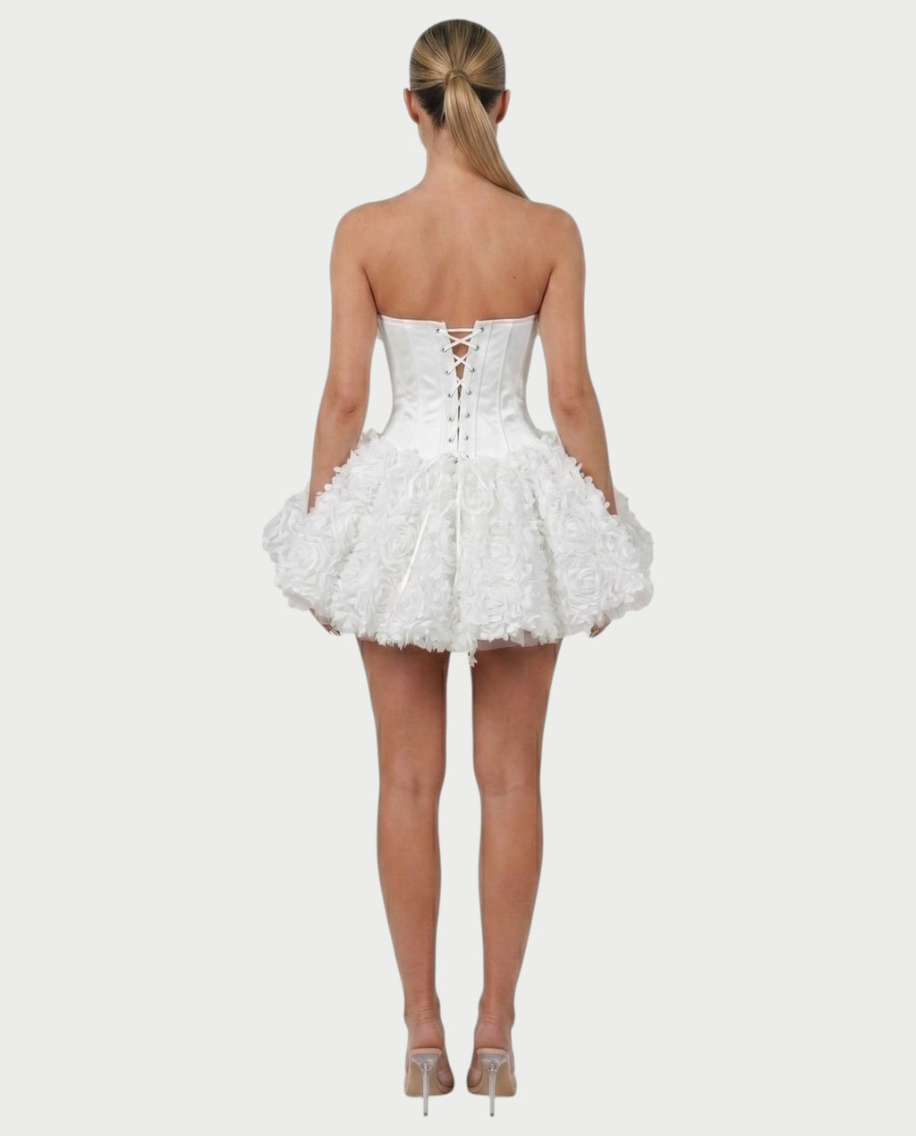 LONEYA Floral Strapless Ruffle Mini Dress