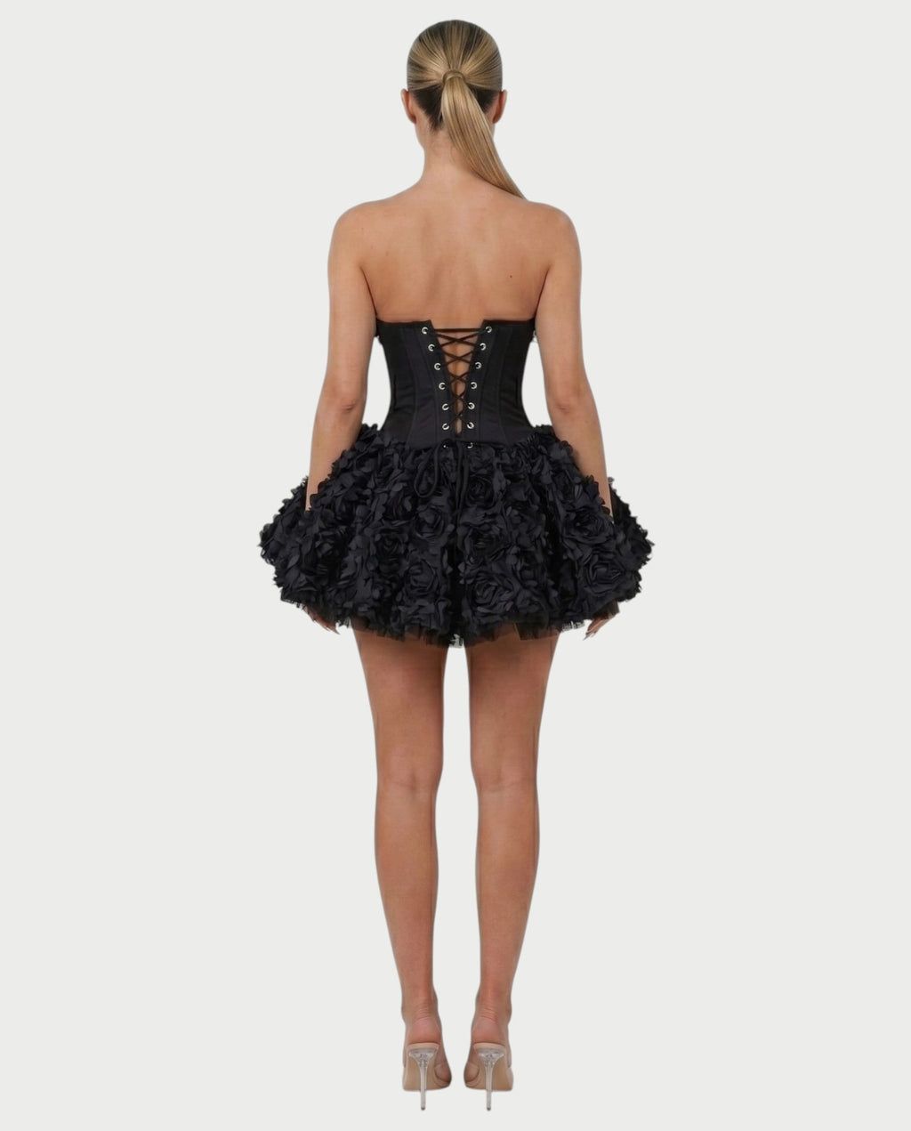 LONEYA Floral Strapless Ruffle Mini Dress