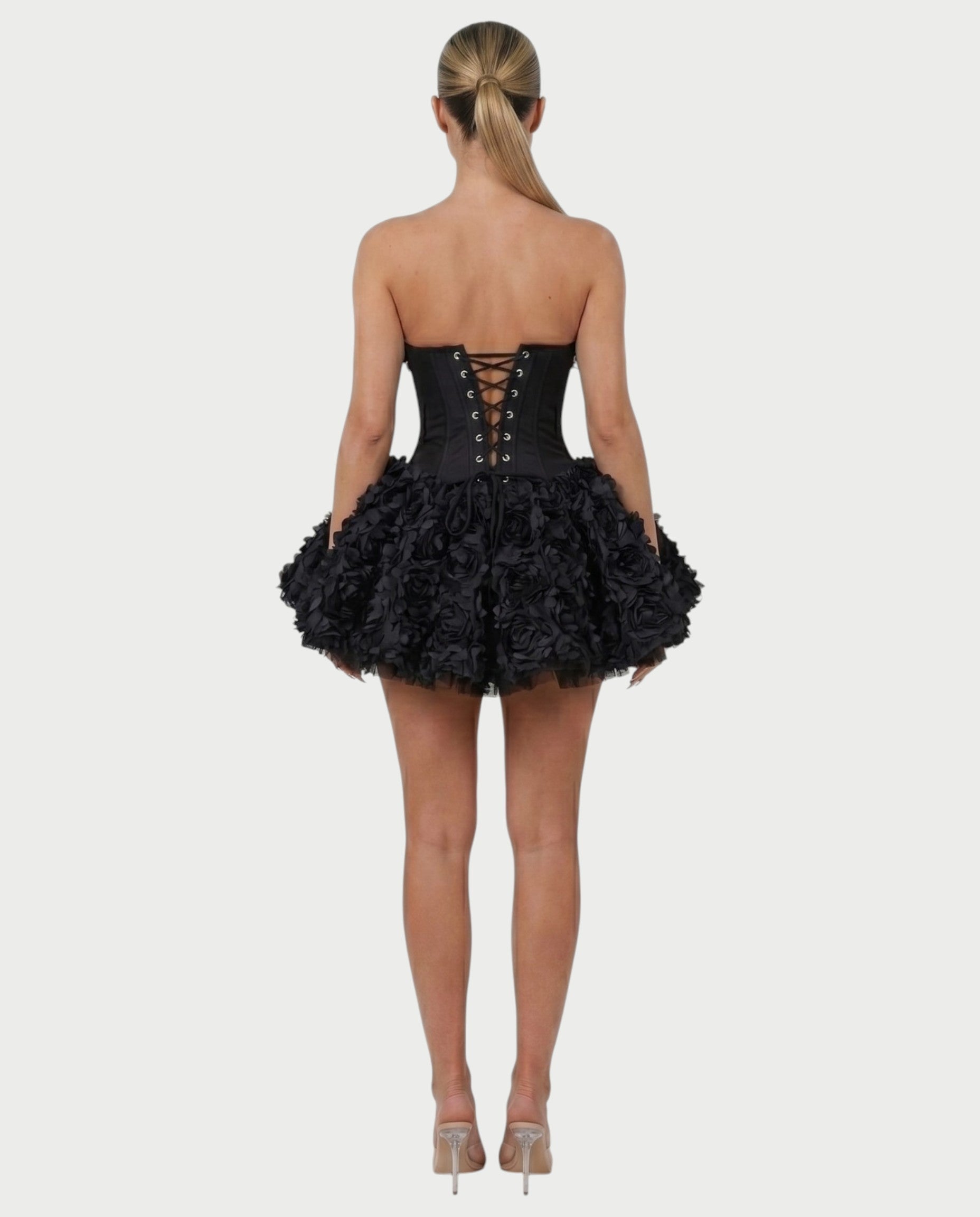 LONEYA Floral Strapless Ruffle Mini Dress