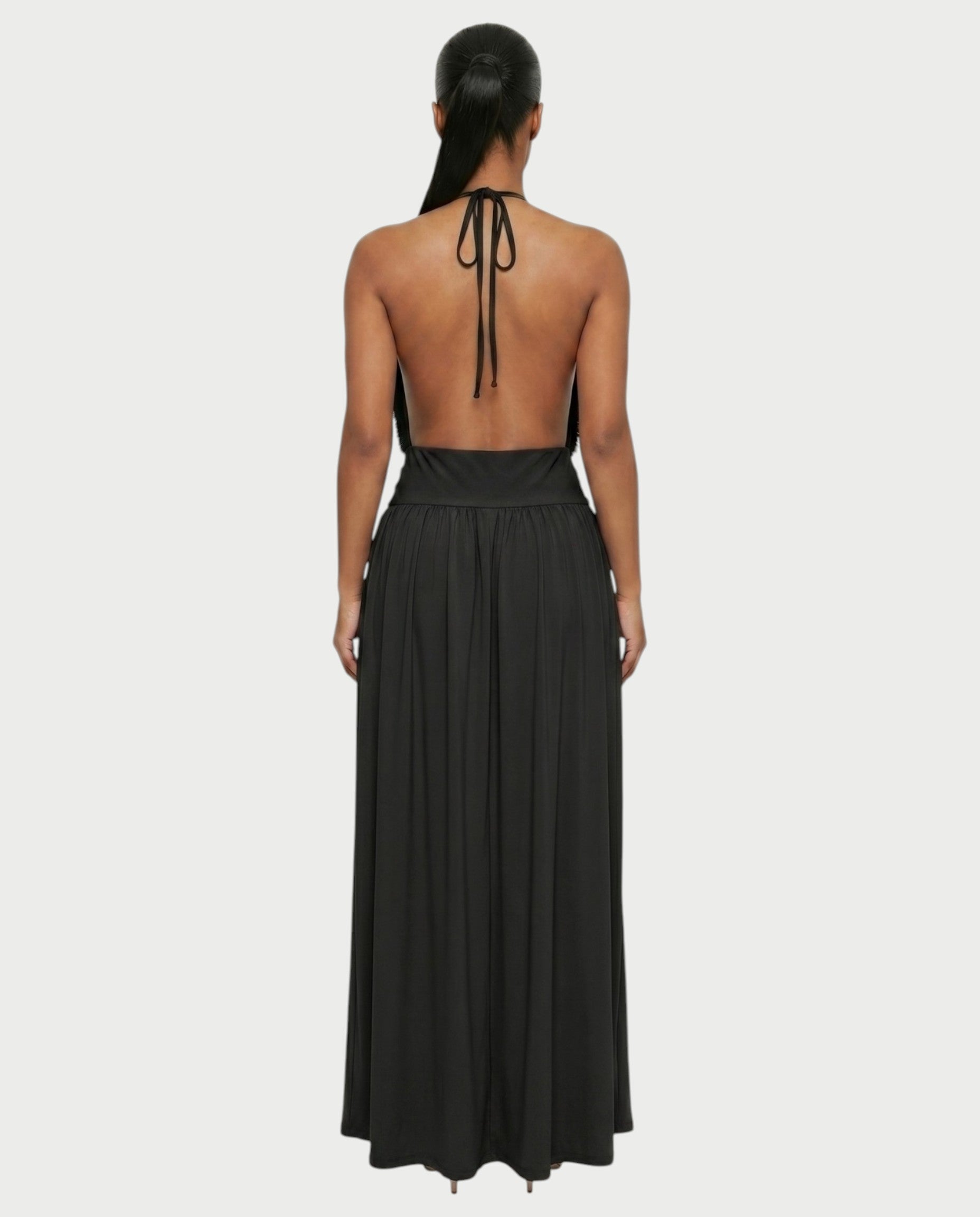 HINAYA Backless Halter High Slit Maxi Dress