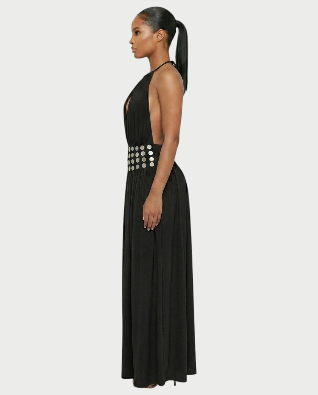 HINAYA Backless Halter High Slit Maxi Dress