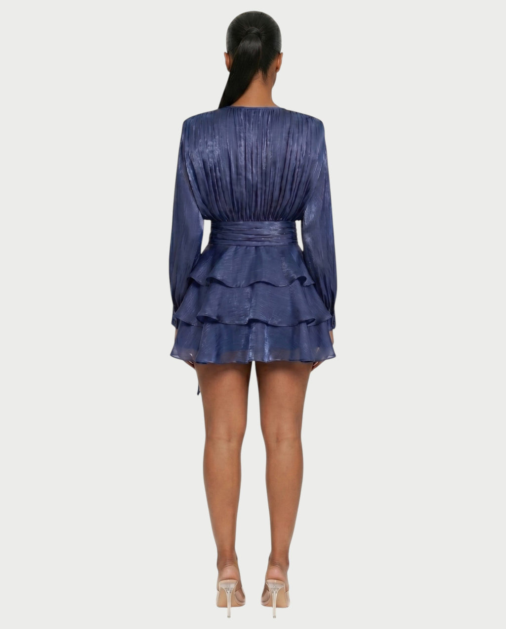 CALIMA Tie-Neck Ruffle Waist Mini Dress