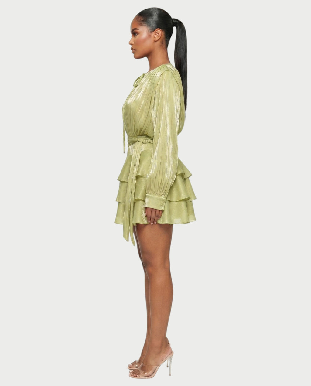 CALIMA Tie-Neck Ruffle Waist Mini Dress