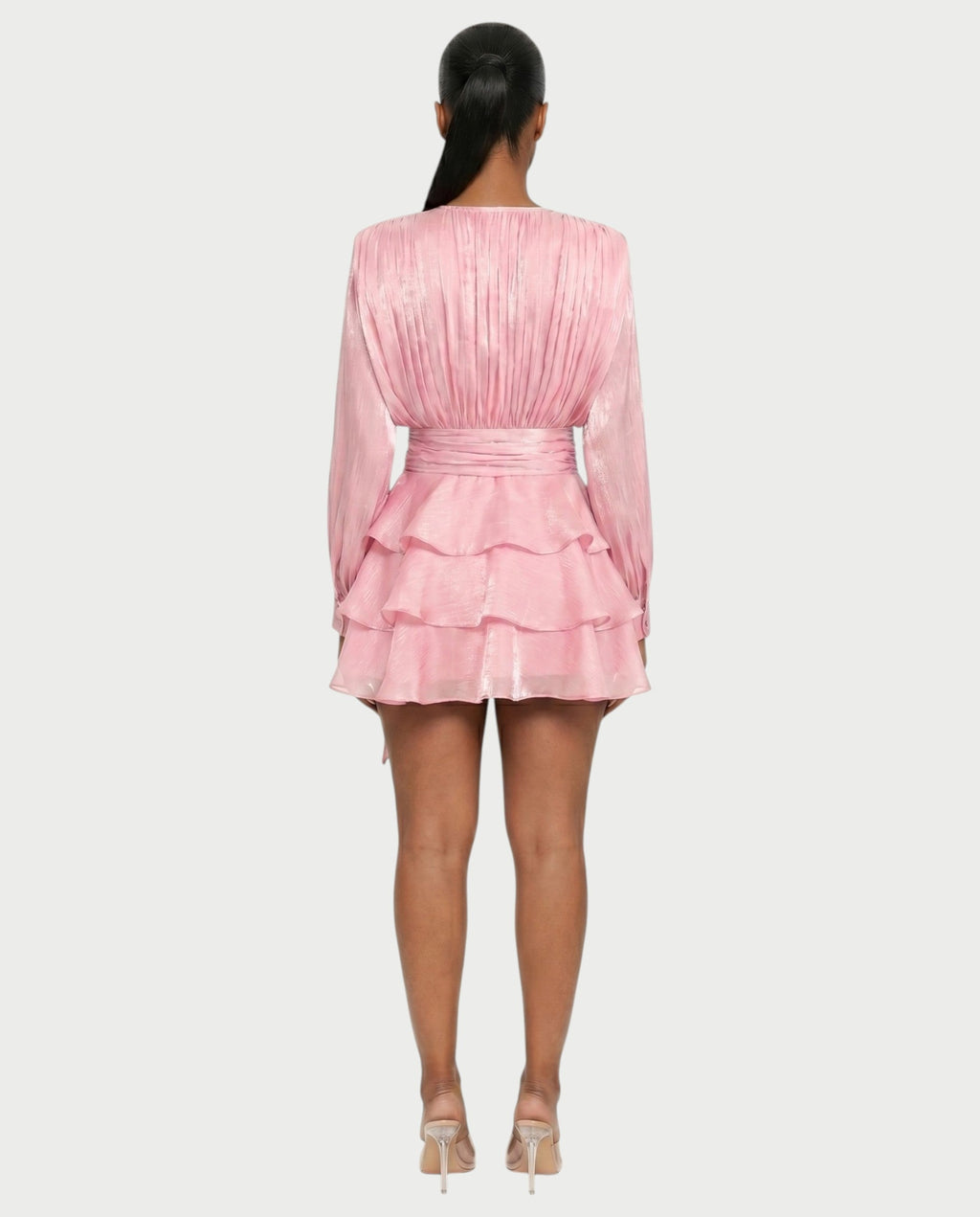 CALIMA Tie-Neck Ruffle Waist Mini Dress