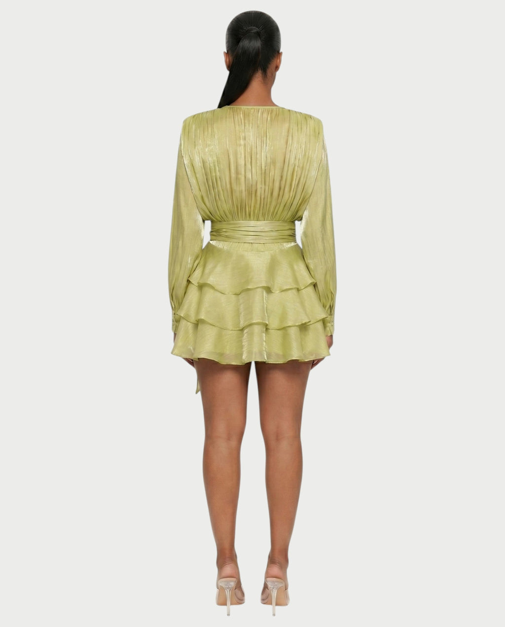 CALIMA Tie-Neck Ruffle Waist Mini Dress