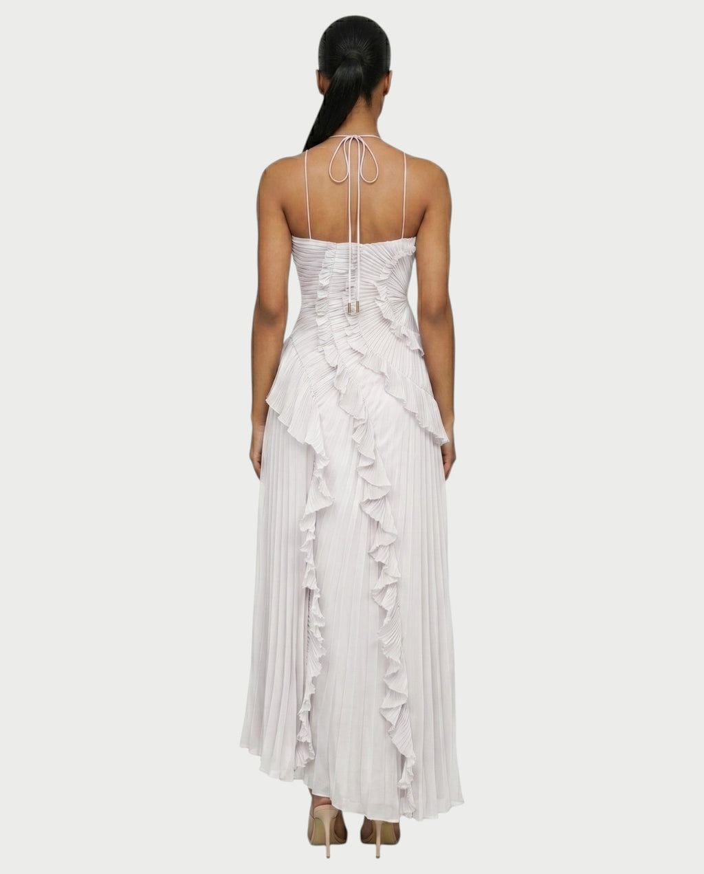 XYLORIA Chiffon Pleated Ruffle Asymmetrical Maxi Dress