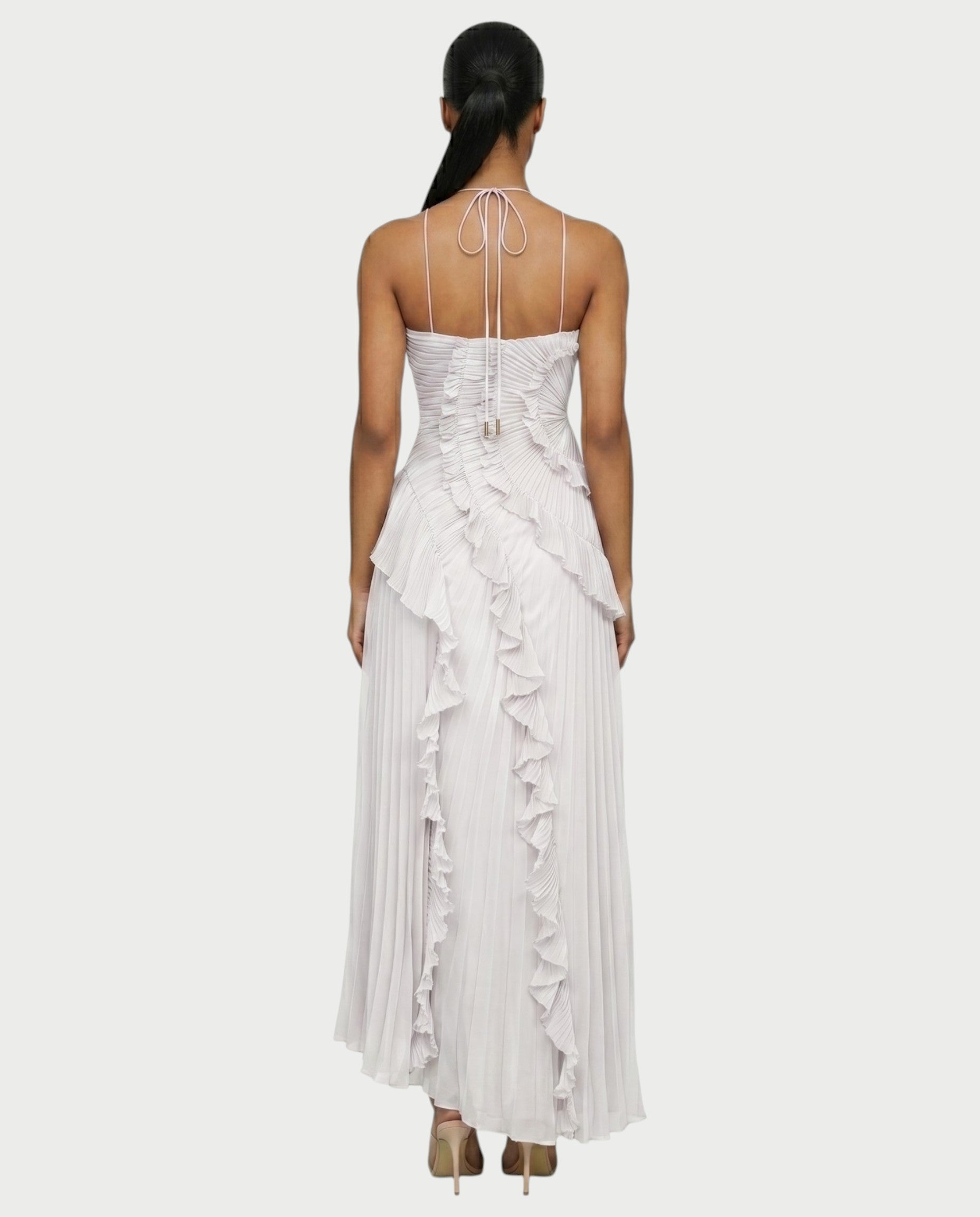 XYLORIA Chiffon Pleated Ruffle Asymmetrical Maxi Dress