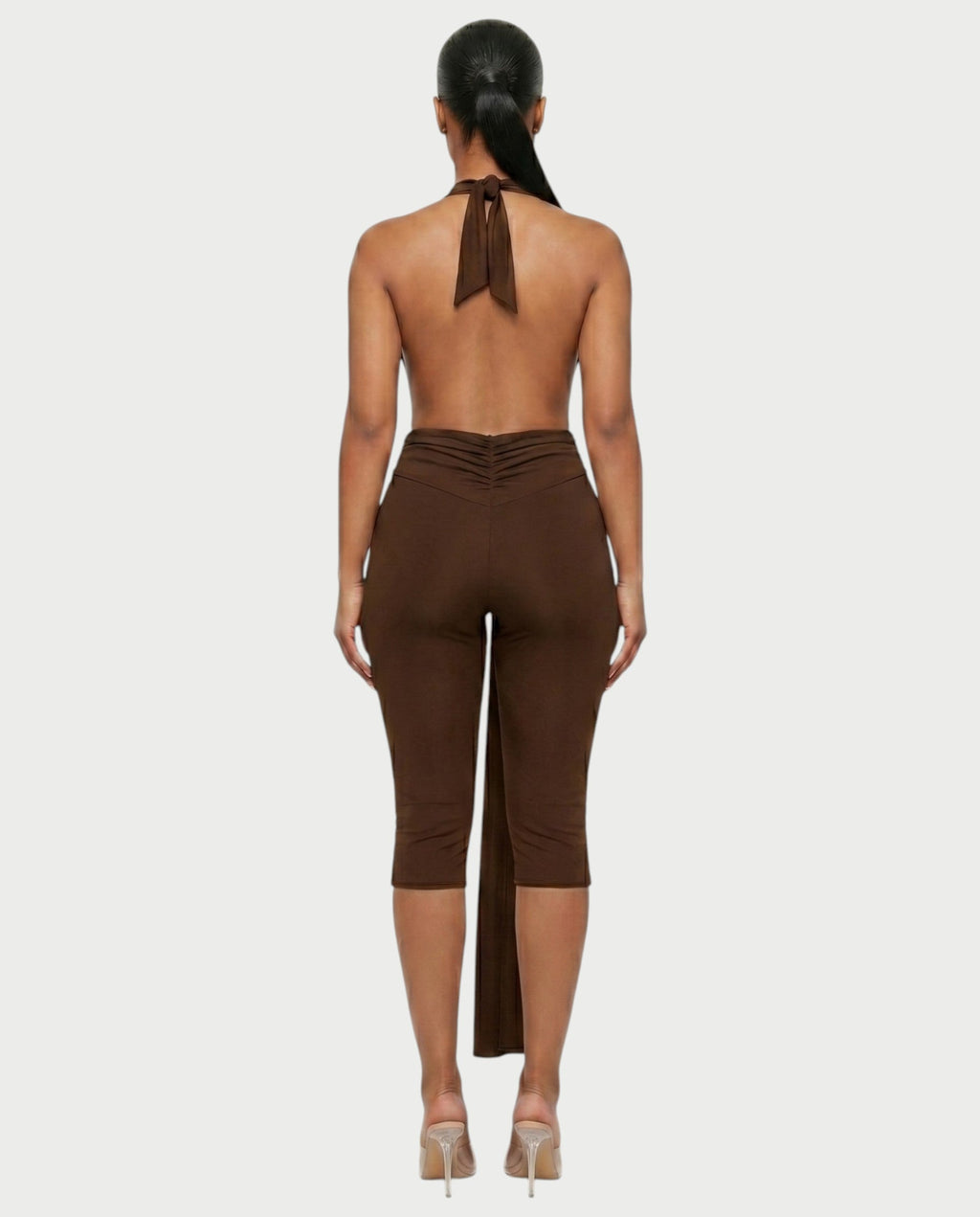 LINNA Plunging Halter Wrap Capri Romper