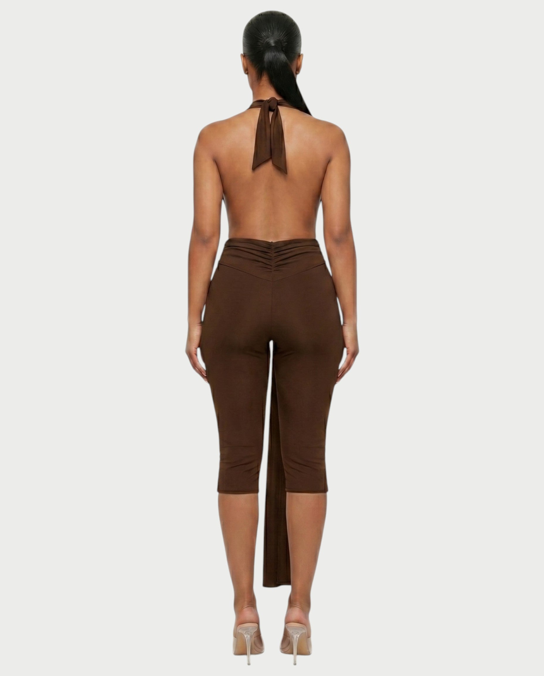 LINNA Plunging Halter Wrap Capri Romper