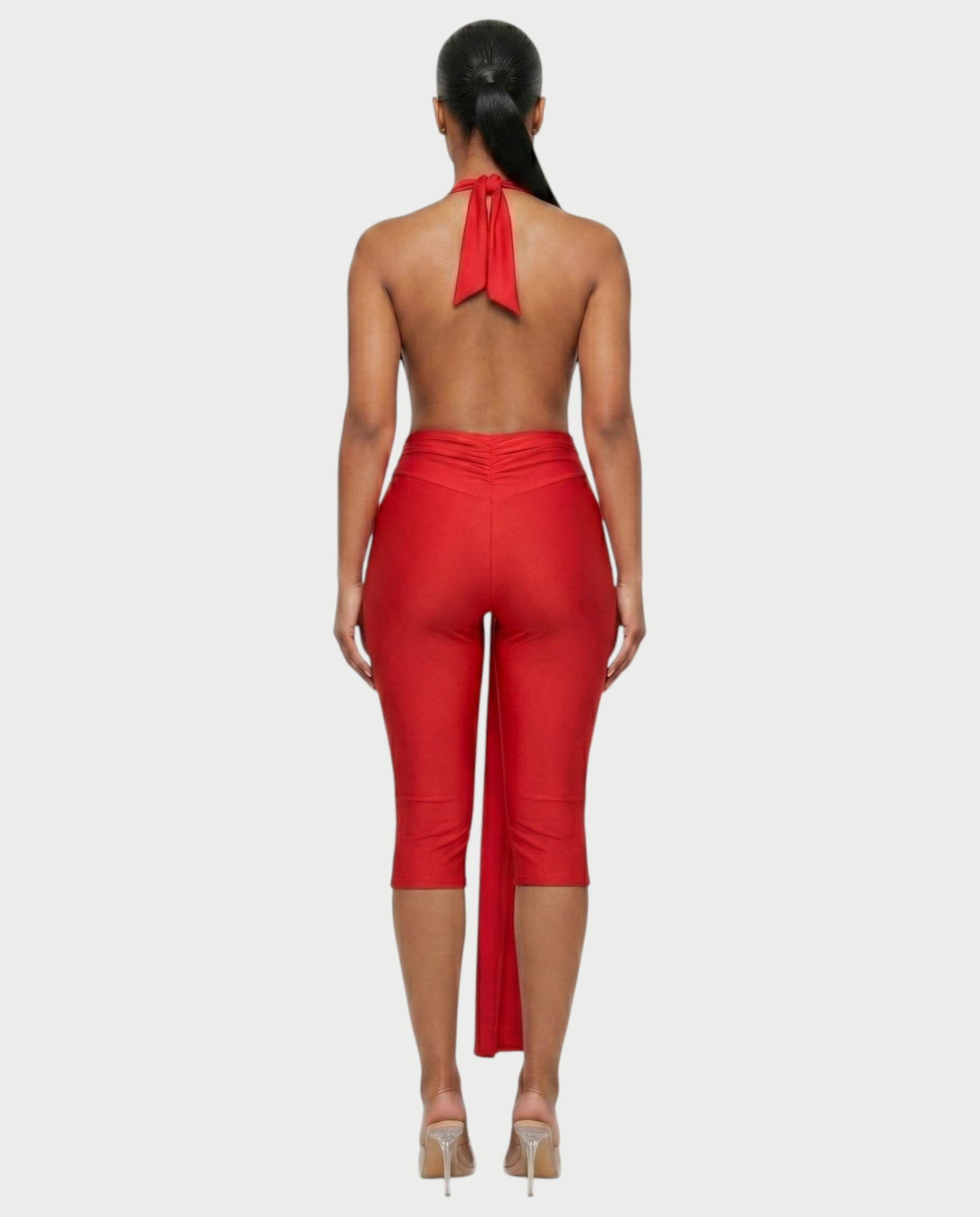 LINNA Plunging Halter Wrap Capri Romper