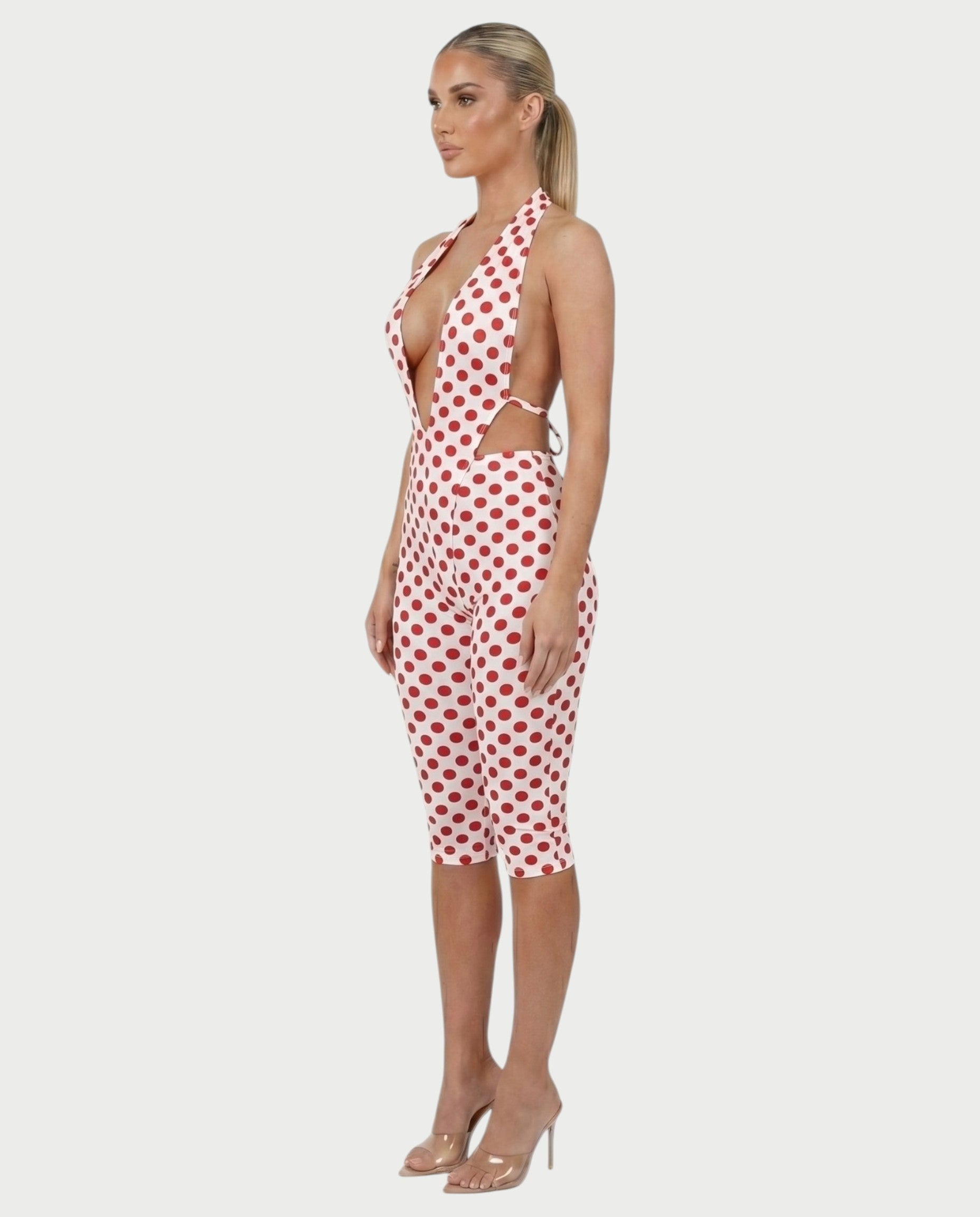 ELYNDRA Open Back Tie-Waist Polka Dot Romper