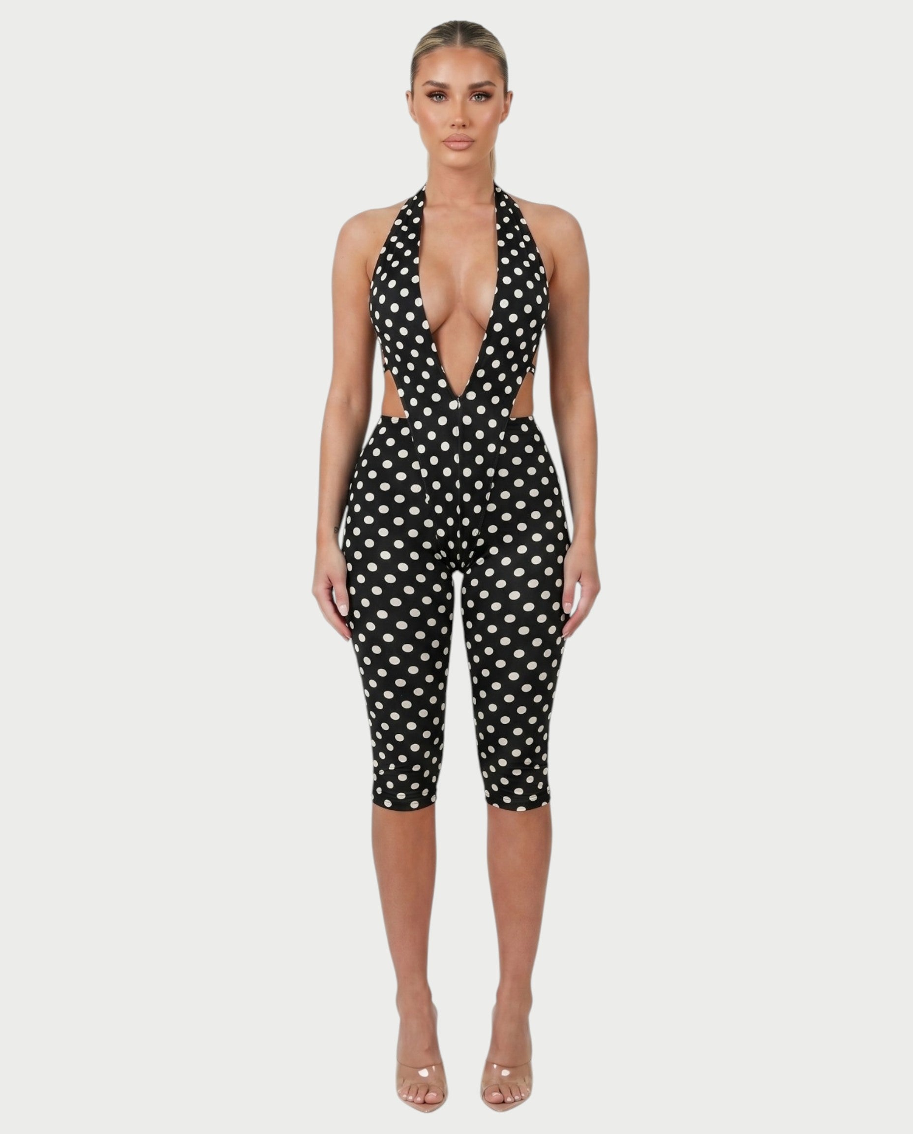 ELYNDRA Open Back Tie-Waist Polka Dot Romper