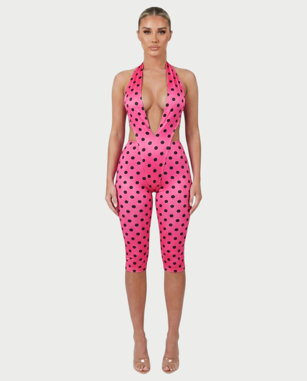 ELYNDRA Open Back Tie-Waist Polka Dot Romper