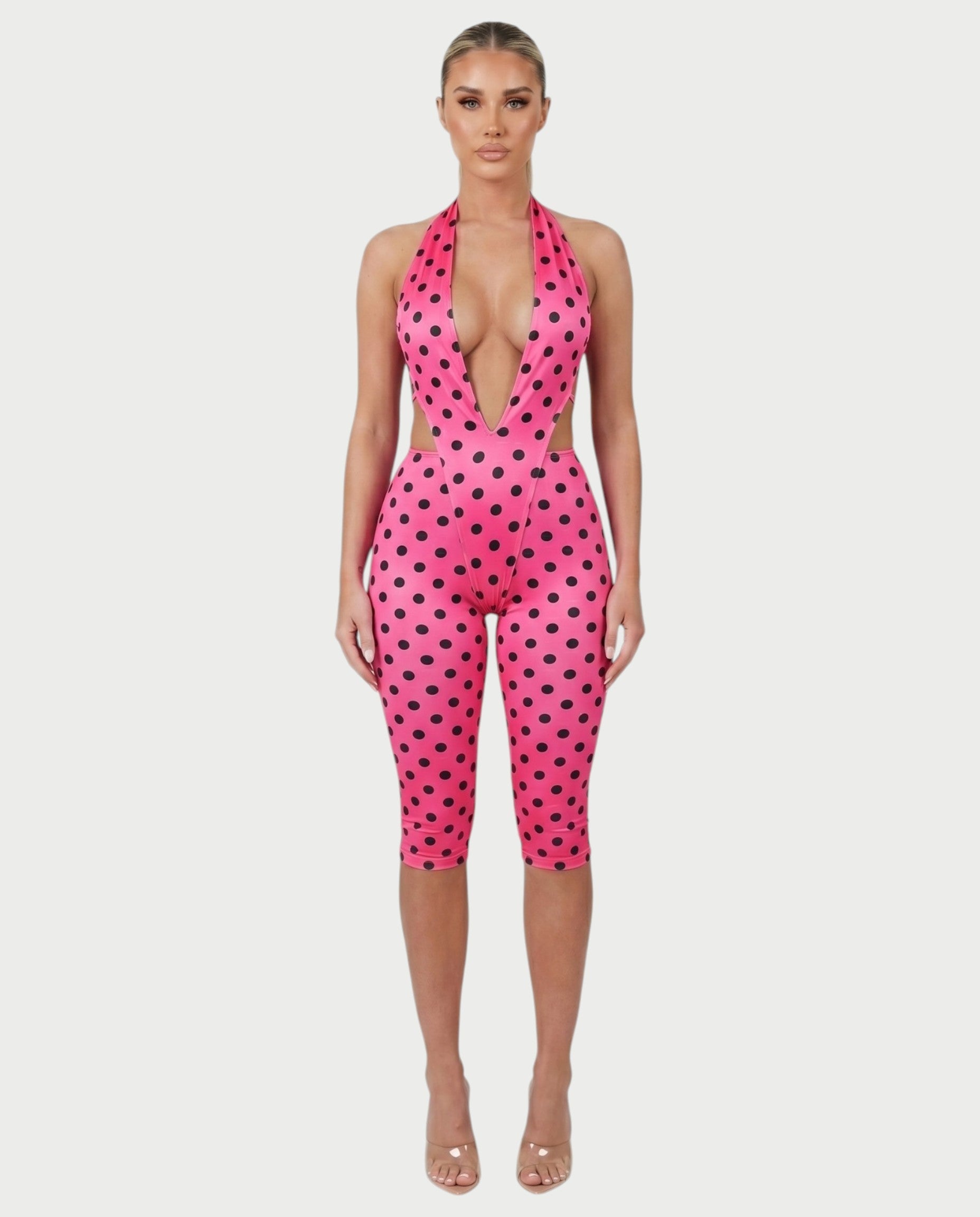 ELYNDRA Open Back Tie-Waist Polka Dot Romper
