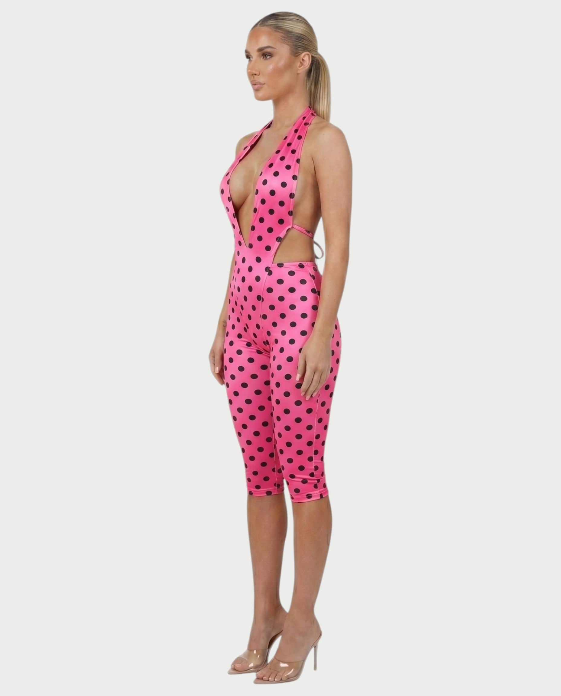 ELYNDRA Open Back Tie-Waist Polka Dot Romper