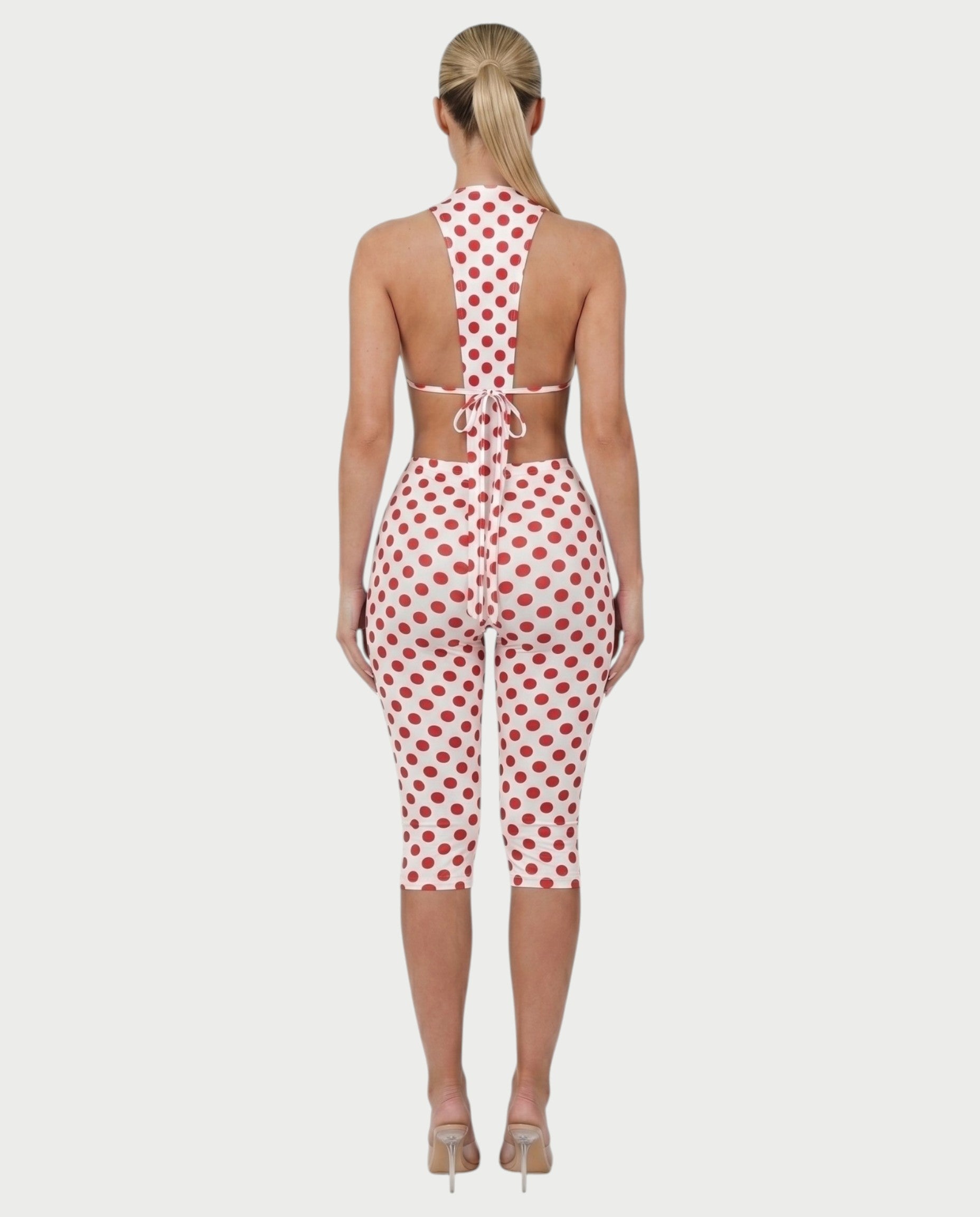 ELYNDRA Open Back Tie-Waist Polka Dot Romper