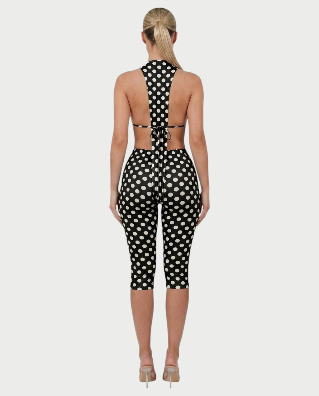 ELYNDRA Open Back Tie-Waist Polka Dot Romper