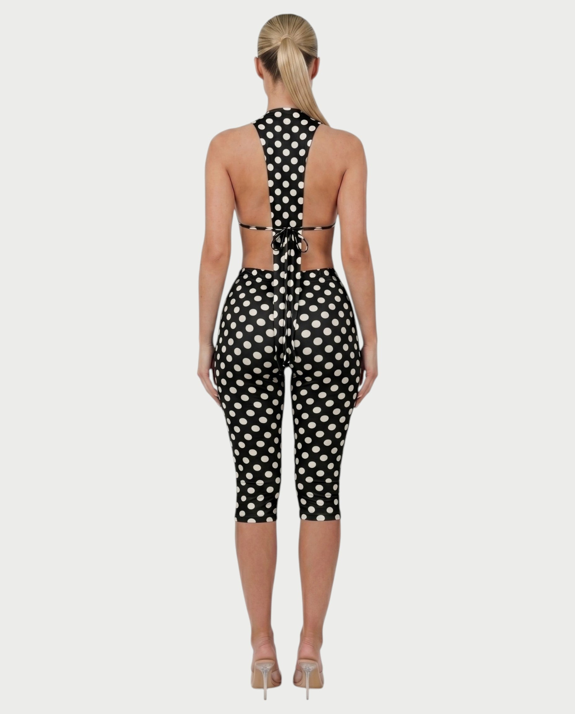 ELYNDRA Open Back Tie-Waist Polka Dot Romper