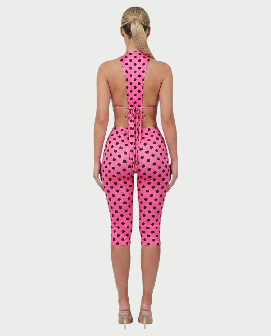 ELYNDRA Open Back Tie-Waist Polka Dot Romper