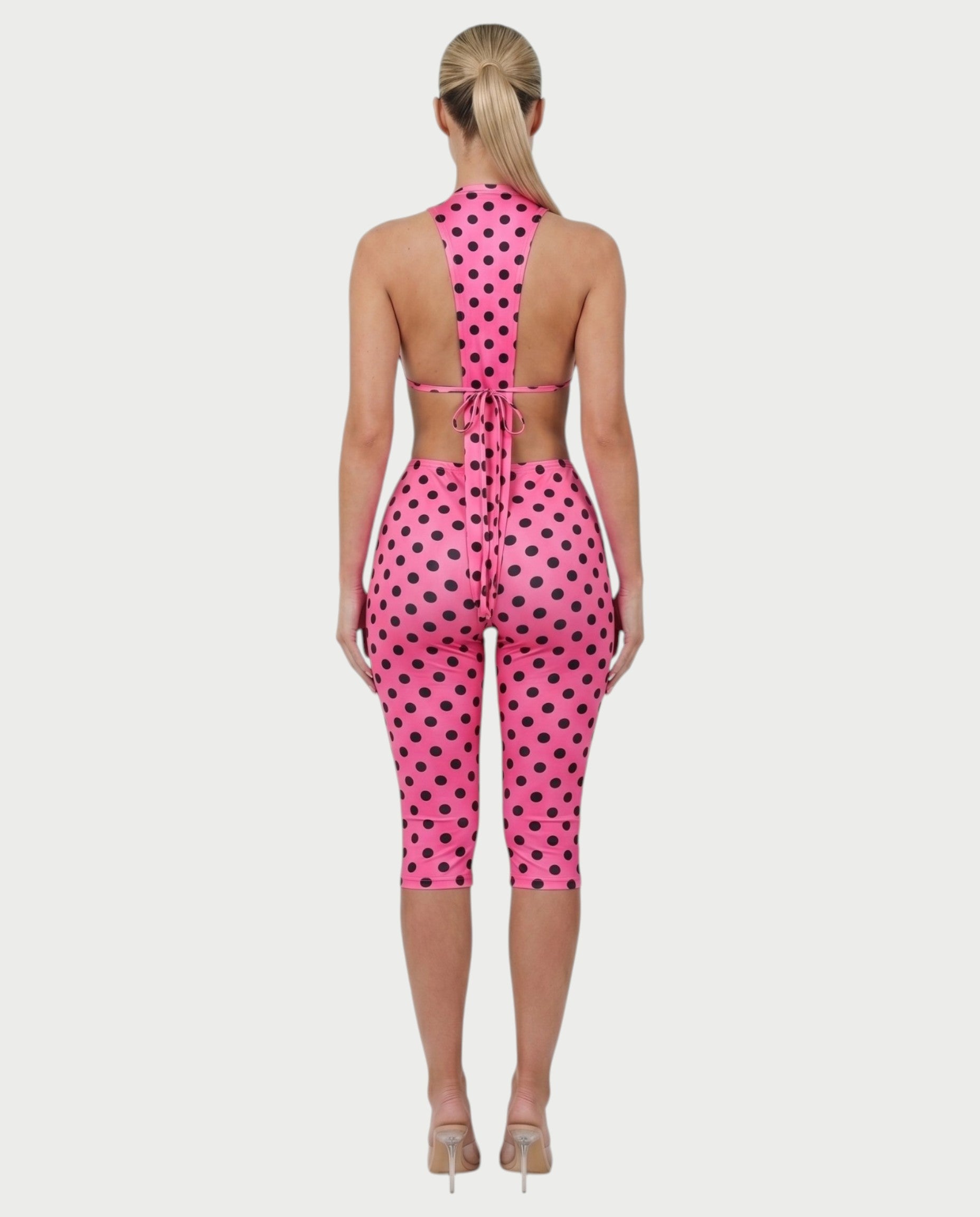 ELYNDRA Open Back Tie-Waist Polka Dot Romper
