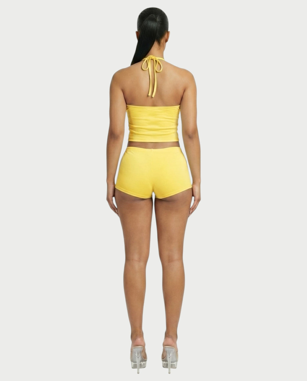 Sazha Cherry Halter Crop Top & Low-Rise Shorts Set