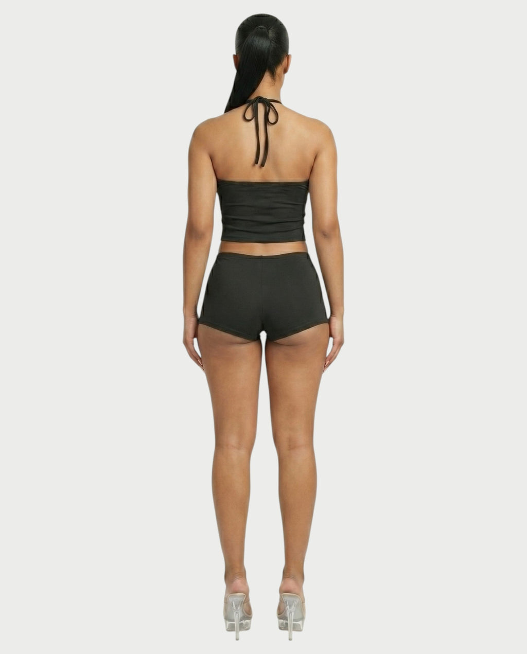 Sazha Cherry Halter Crop Top & Low-Rise Shorts Set