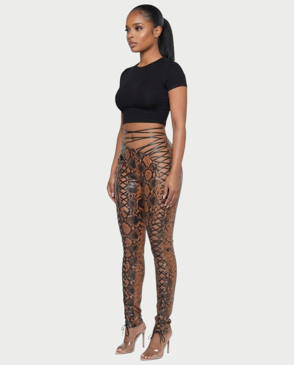 ZELDA Snake Print Lace-Up Cutout Pants