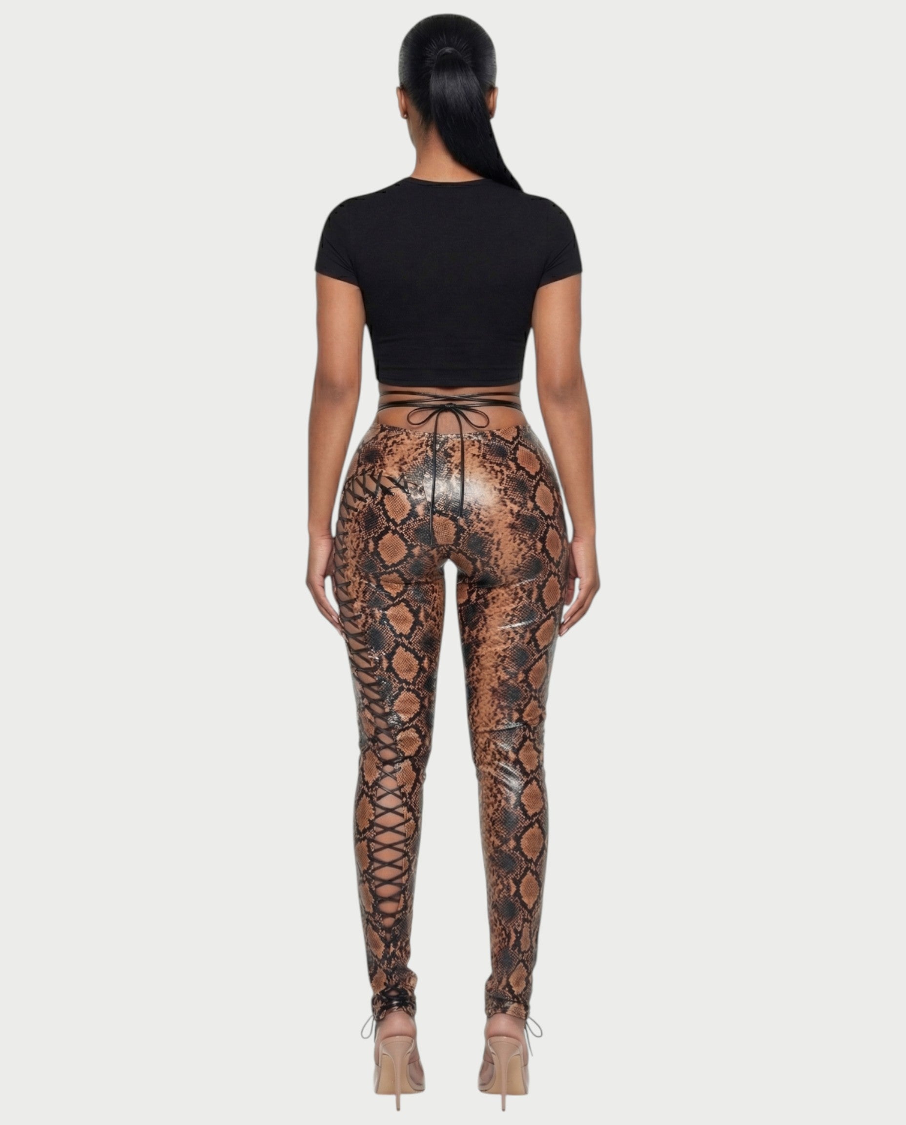 ZELDA Snake Print Lace-Up Cutout Pants
